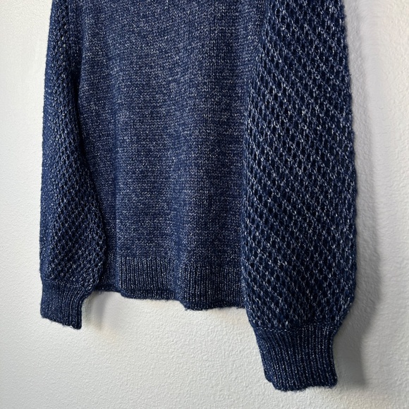 Tommy Bahama women size XL knit sweater navy wool blend shimmer balloon sleeve - Picture 10 of 13